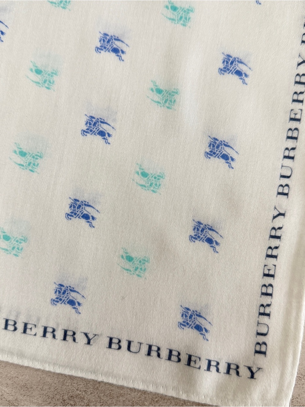 Burberry White Handkerchief with Blue & Aqua Equestrian Print - Picture 2 of 8